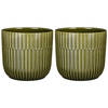 2x Stuks Plantenpot/bloempot keramiek glans donkergroen stripes patroon - D17.5/H16 cm - Plantenpotten