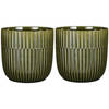 2x Stuks Plantenpot/bloempot keramiek glans donkergroen stripes patroon - D19/H18 cm - Plantenpotten