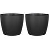 Set van 2x stuks plantenpot/bloempot kunststof zwart ribbels patroon - D25 x H21 cm - Plantenpotten