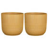 2x Stuks Plantenpot/bloempot keramiek mat okergeel stripes patroon - D17.5/H16 cm - Plantenpotten