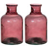 Bellatio Design Bloemenvaas - 2x - gerecycled glas transparant paars - D12 x H20 cm - Vazen