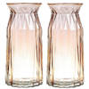 Bellatio Design Bloemenvaas - 2x - amber bruin glas - D12 x H24 cm - Vazen