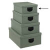 5Five Opbergdoos/box - 4x - groen - L28 x B22 x H11 cm - Stevig karton - Industrialbox - Opbergbox