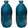 Atmosphera bloemenvaas - 2x - Organische fles vorm - blauw transparant - glas - H36 x D15 cm - Vazen