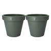 Pro Garden Plantenpot/bloempot - 2x - Tuin buiten - kunststof - donkergroen - D40 cm - Plantenpotten