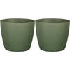 2x stuks plantenpot/bloempot kunststof donkergroen ribbels patroon - D22/H22 cm - Plantenpotten