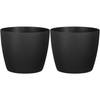 2x stuks plantenpot/bloempot kunststof zwart ribbels patroon - D20/H17 cm - Plantenpotten