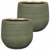 2x stuks plantenpot/bloempot keramiek donkergroen stripes relief - D22/H20 cm - Plantenpotten