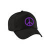 Paars glitter peace teken verkleed pet/cap zwart volwassenen - Verkleedhoofddeksels