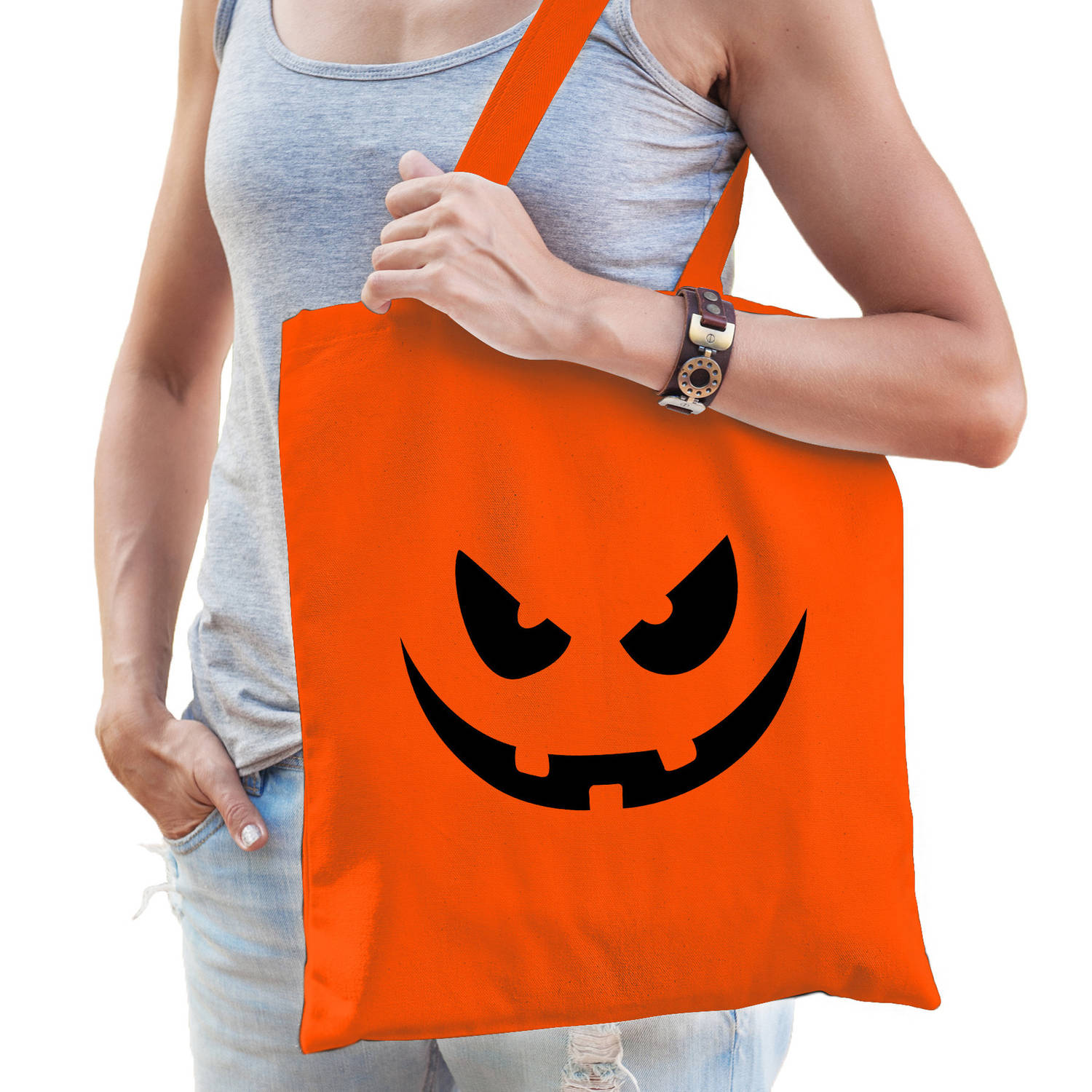 Halloween Pompoen gezicht halloween trick or treat katoenen tas- snoep tas oranje Verkleedtassen