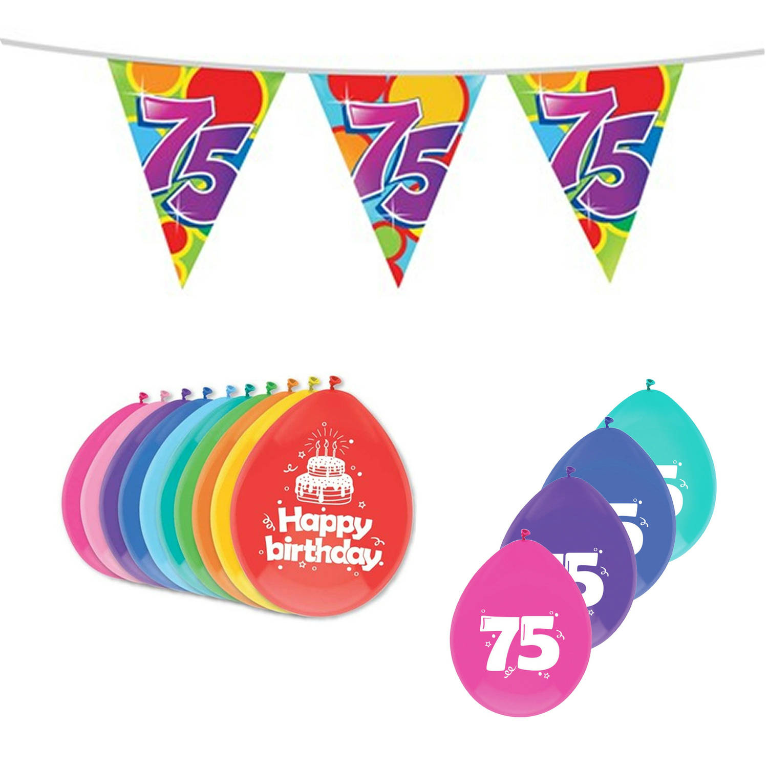 Leeftijd verjaardag thema 75 jaar pakket ballonnen/vlaggetjes - Feestpakketten