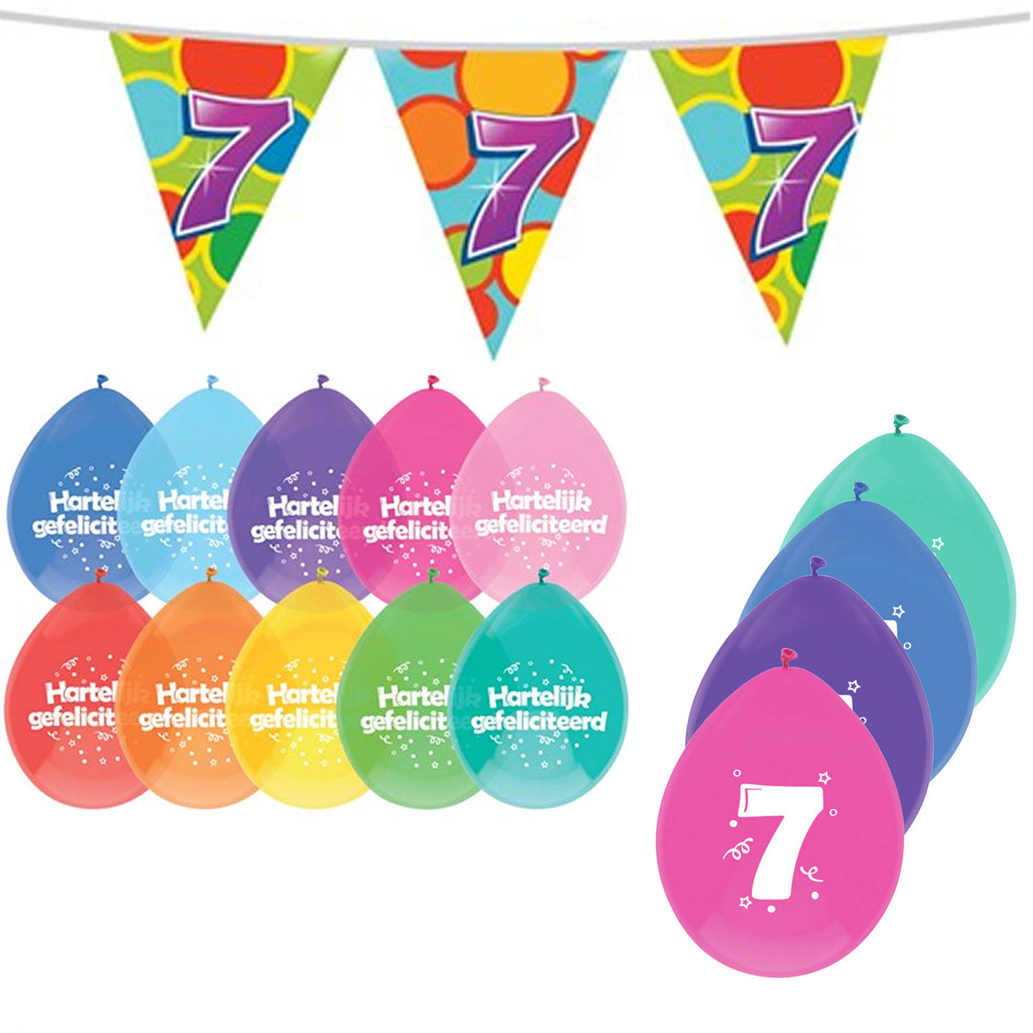 Leeftijd verjaardag thema 7 jaar pakket ballonnen/vlaggetjes - Feestpakketten