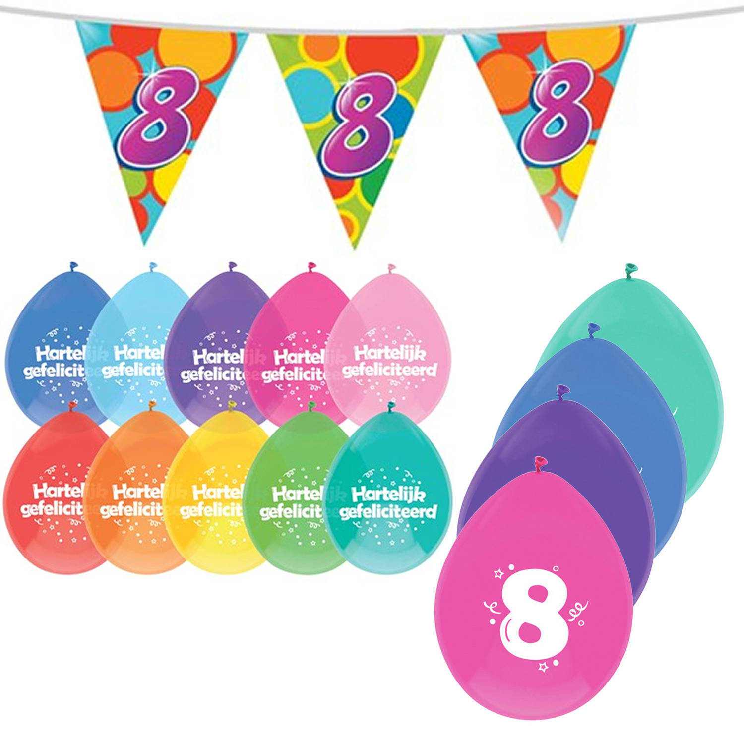 Leeftijd verjaardag thema 8 jaar pakket ballonnen/vlaggetjes - Feestpakketten