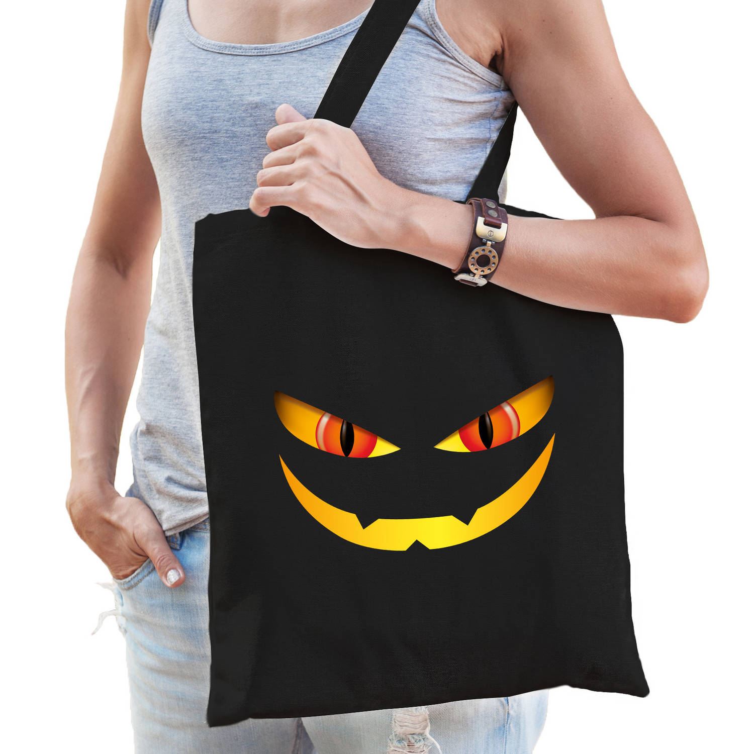 Halloween Monster gezicht halloween trick or treat katoenen tas- snoep tas zwart Verkleedtassen