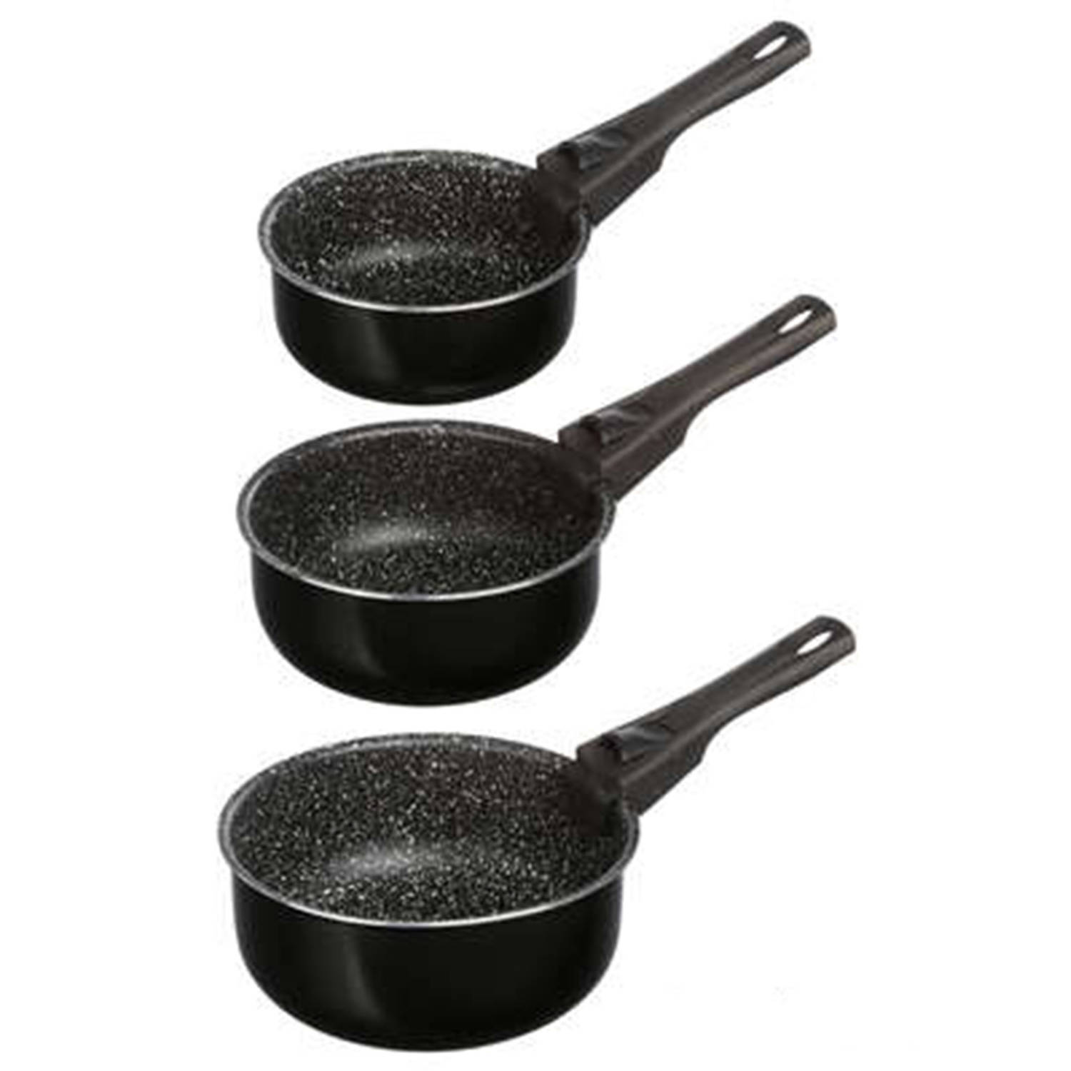 Steelpan-sauspan 3x stuks voor alle kookplaten aluminium zwart 17-19-21 cm Steelpannen