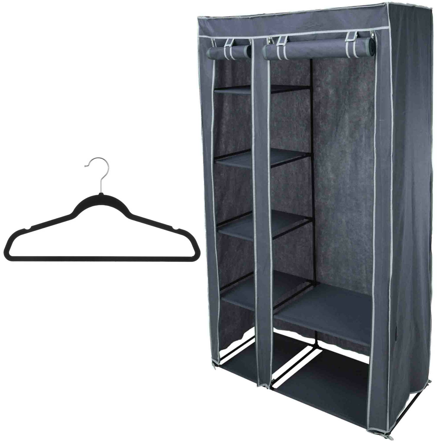 Mobiele kledingkast-garderobekast incl 8x hangers opvouwbaar grijs 174 cm Campingkledingkasten