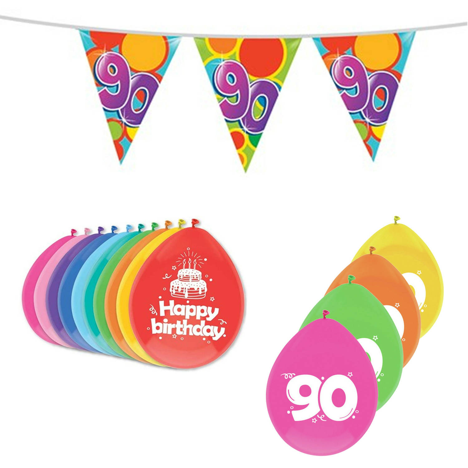 Leeftijd verjaardag thema 90 jaar pakket ballonnen/vlaggetjes - Feestpakketten