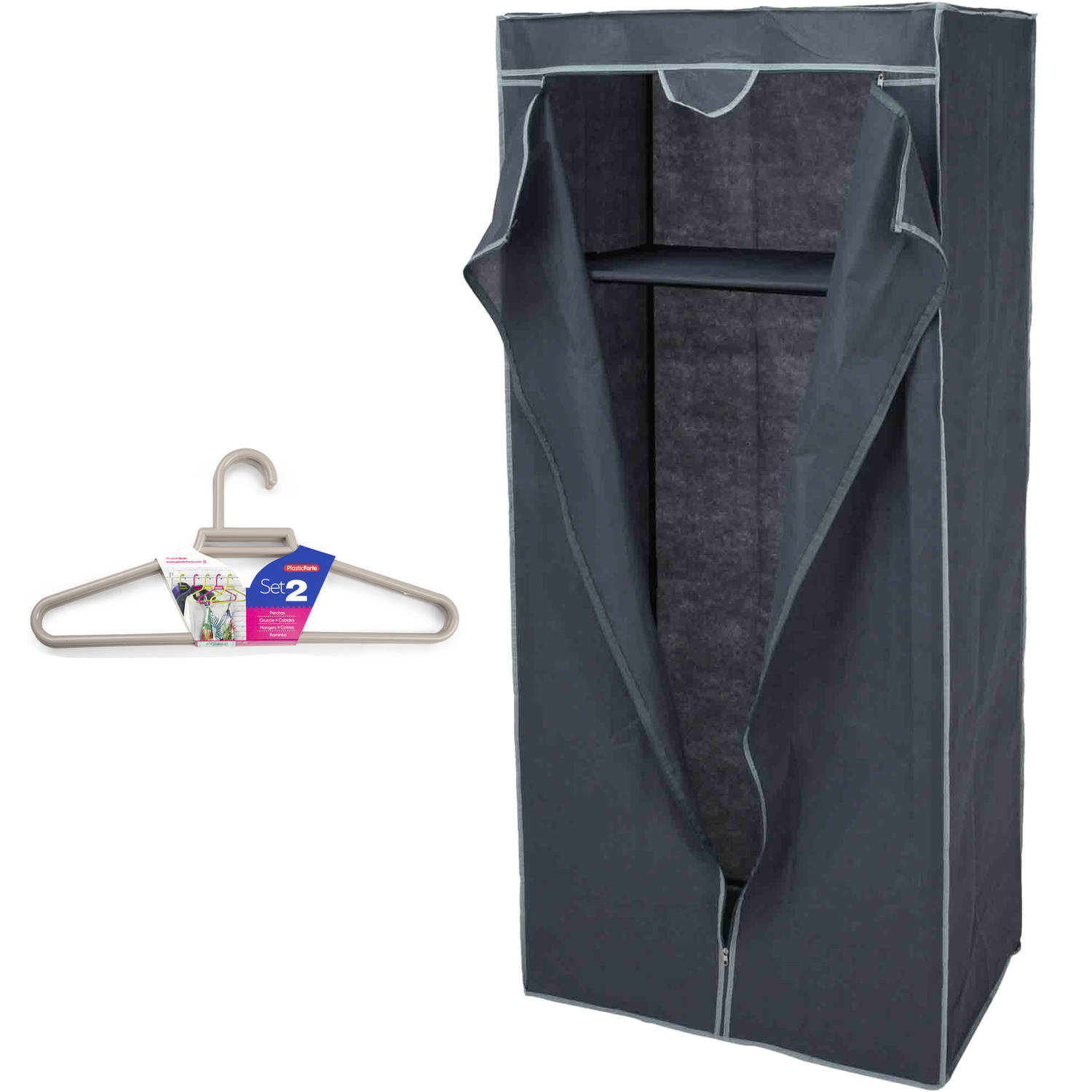 Mobiele opvouwbare kledingkast grijs 75 x 160 cm met 10x kledinghangers taupe Campingkledingkasten