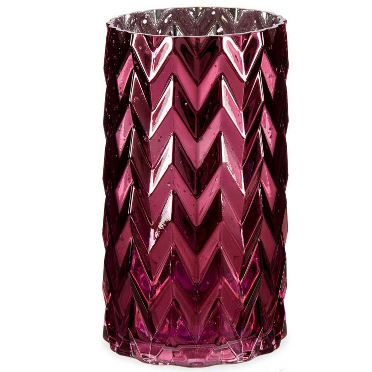 Bloemenvaas luxe decoratie glas donkerroze 11 x 20 cm Vazen