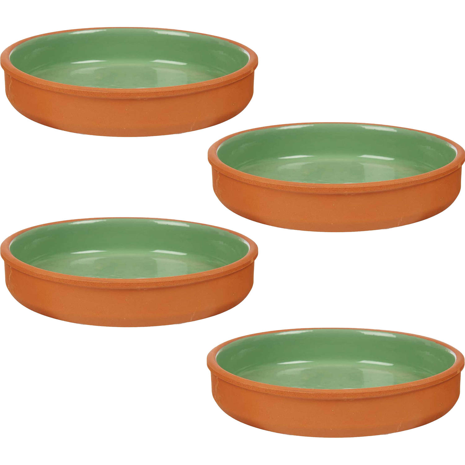 4x stuks tapas-hapjes serveren-oven schaal terracotta-groen 23 x 4 cm Snack en tapasschalen