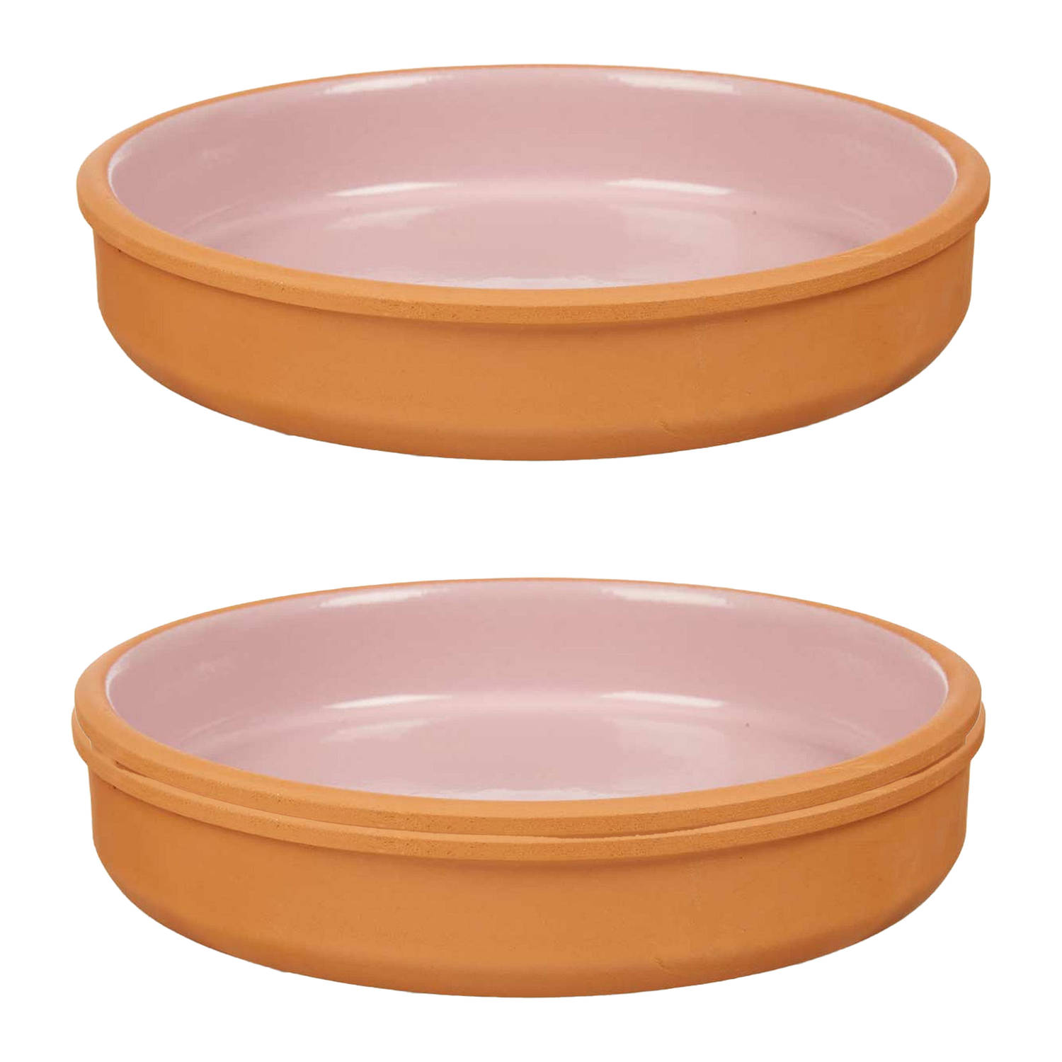 2x stuks tapas-hapjes serveren-oven schaal terracotta-roze 23 x 4 cm Snack en tapasschalen