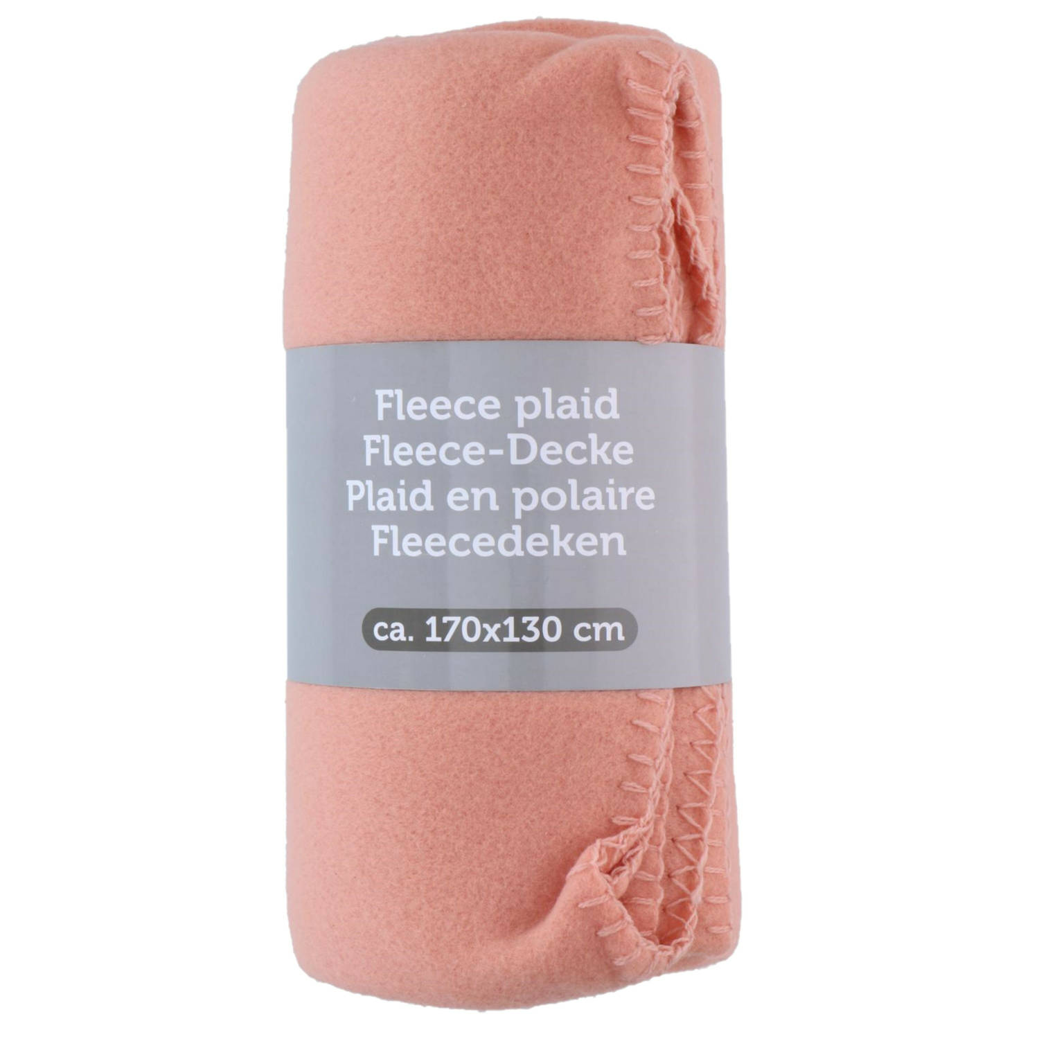 Polyester fleece deken-dekentje-plaid 170 x 130 cm zalm roze Plaids