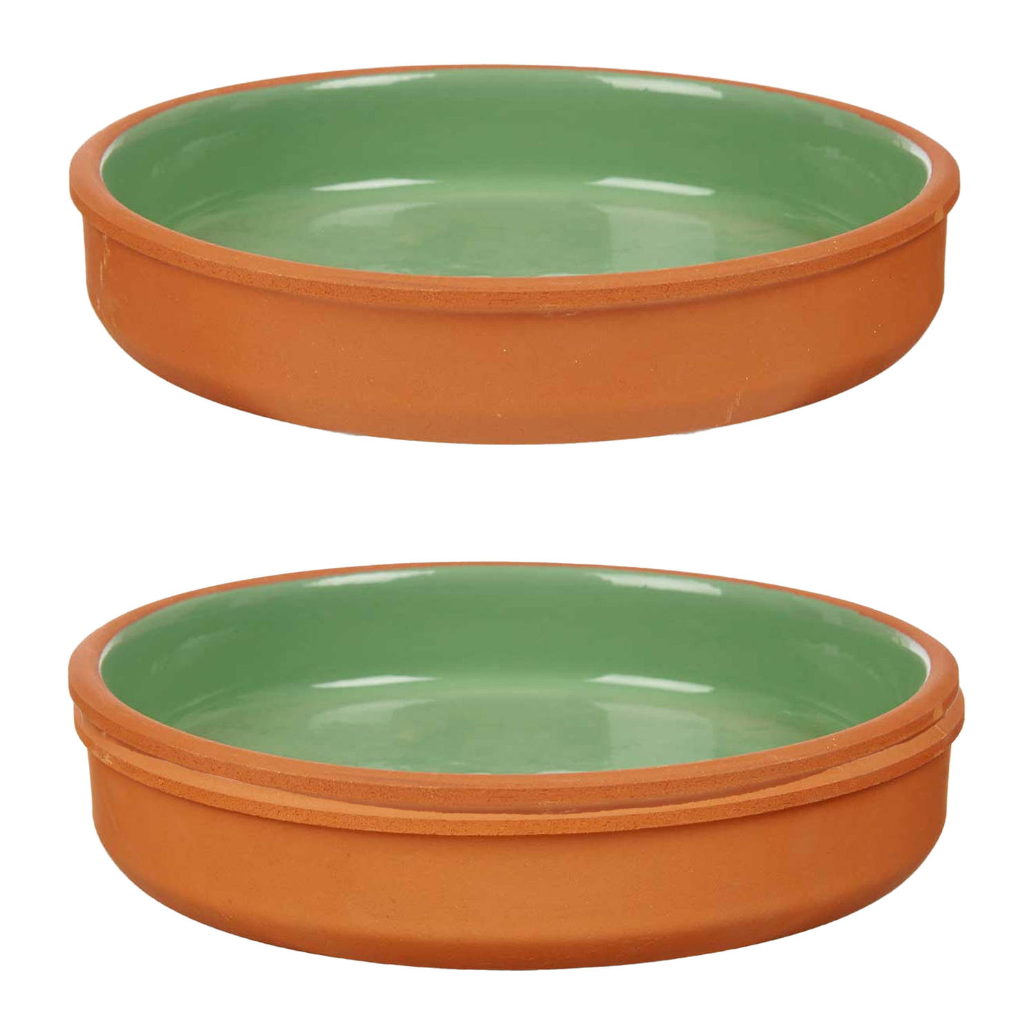 2x stuks tapas-hapjes serveren-oven schaal terracotta-groen 23 x 4 cm Snack en tapasschalen