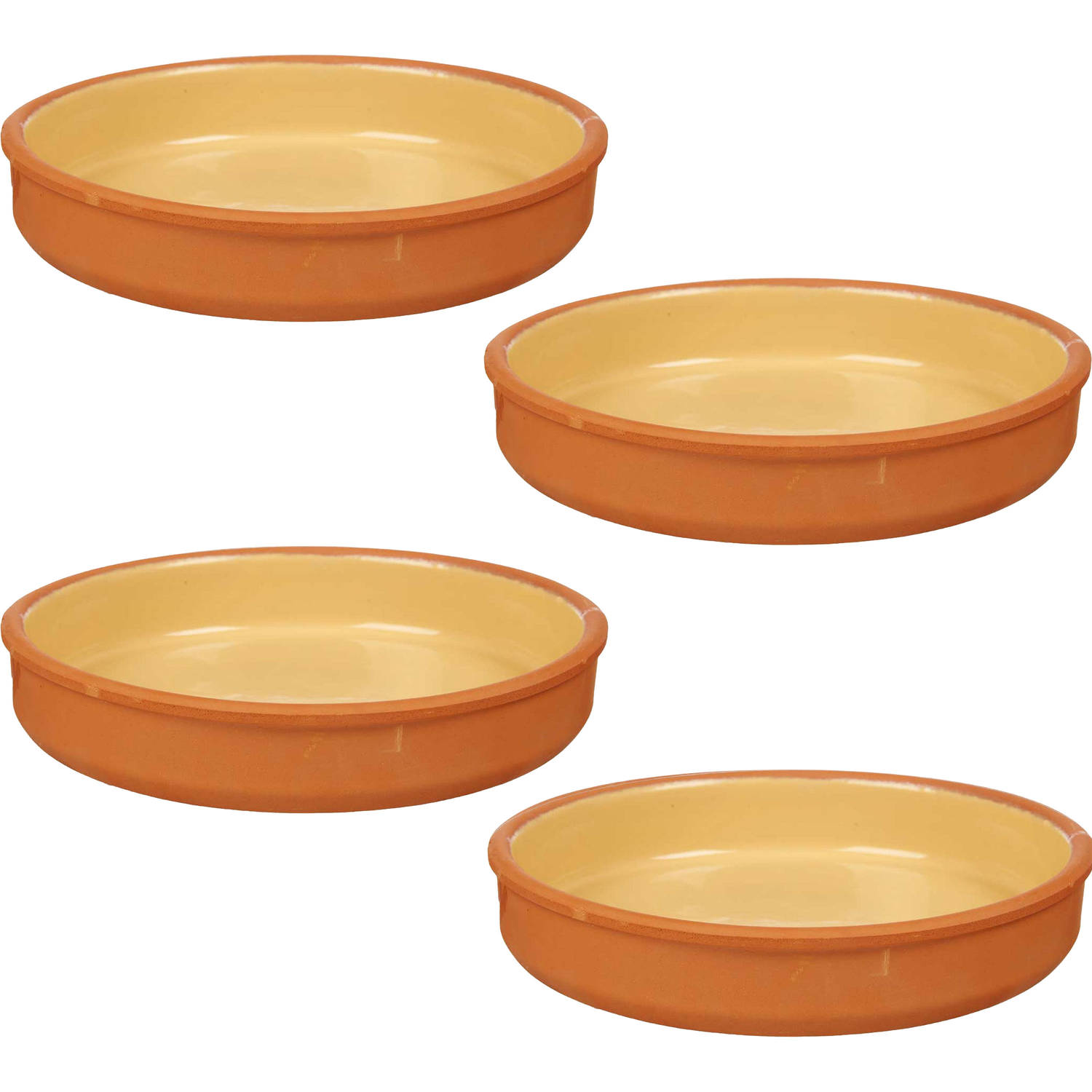 4x stuks tapas-hapjes serveren-oven schaal terracotta-geel 23 x 4 cm Snack en tapasschalen