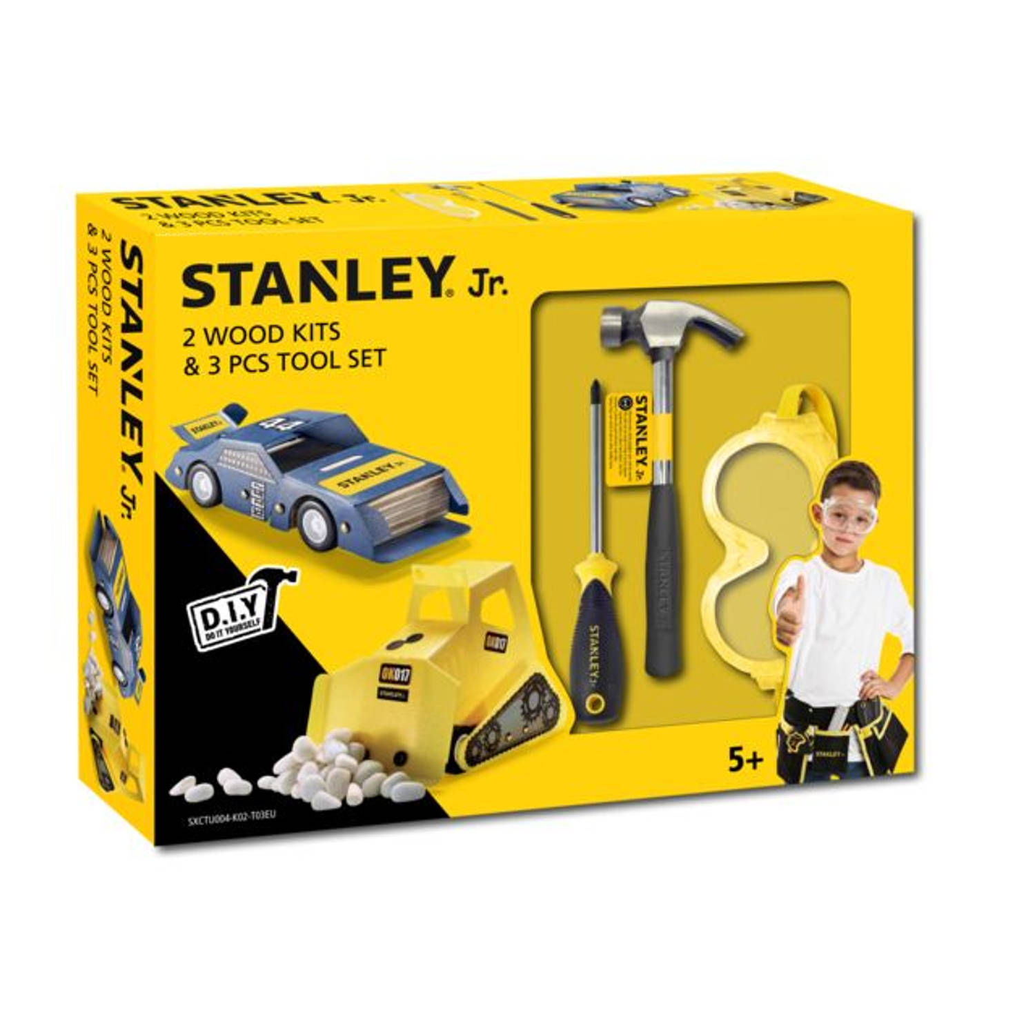 Stanley Gereedschapset voor Kinderen - met DIY Voertuigen Hamer, Schroevendraaier en Veiligheidsbril | Blokker