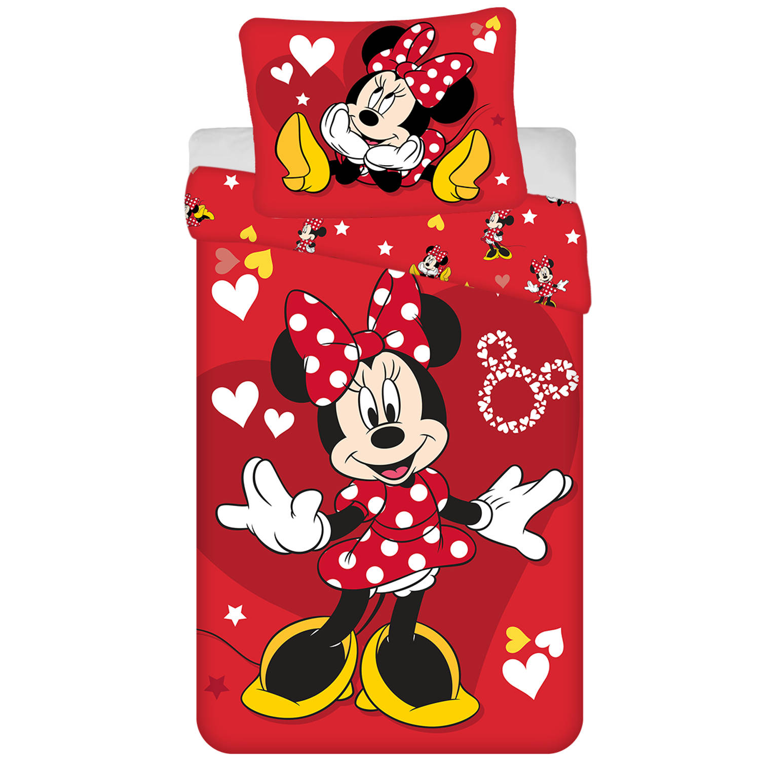 Disney Minnie Mouse Dekbedovertrek Red Heart Eenpersoons 140 x 200 + 70 x 90 cm Katoen