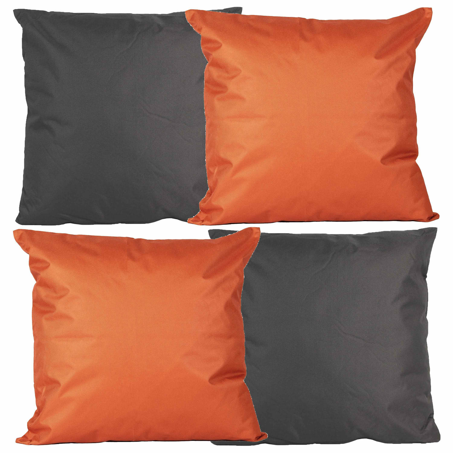 Bank-Tuin kussens set voor binnen-buiten 4x stuks oranje-antraciet grijs 45 x 45 cm Sierkussens