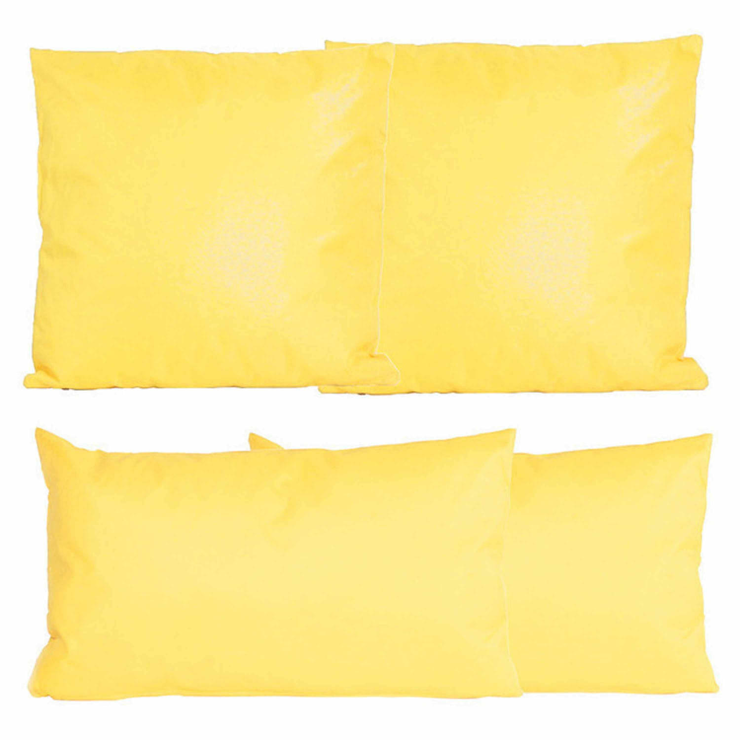 Bank-tuin kussens set binnen-buiten 4x stuks geel In 2 formaten laag-hoog Sierkussens