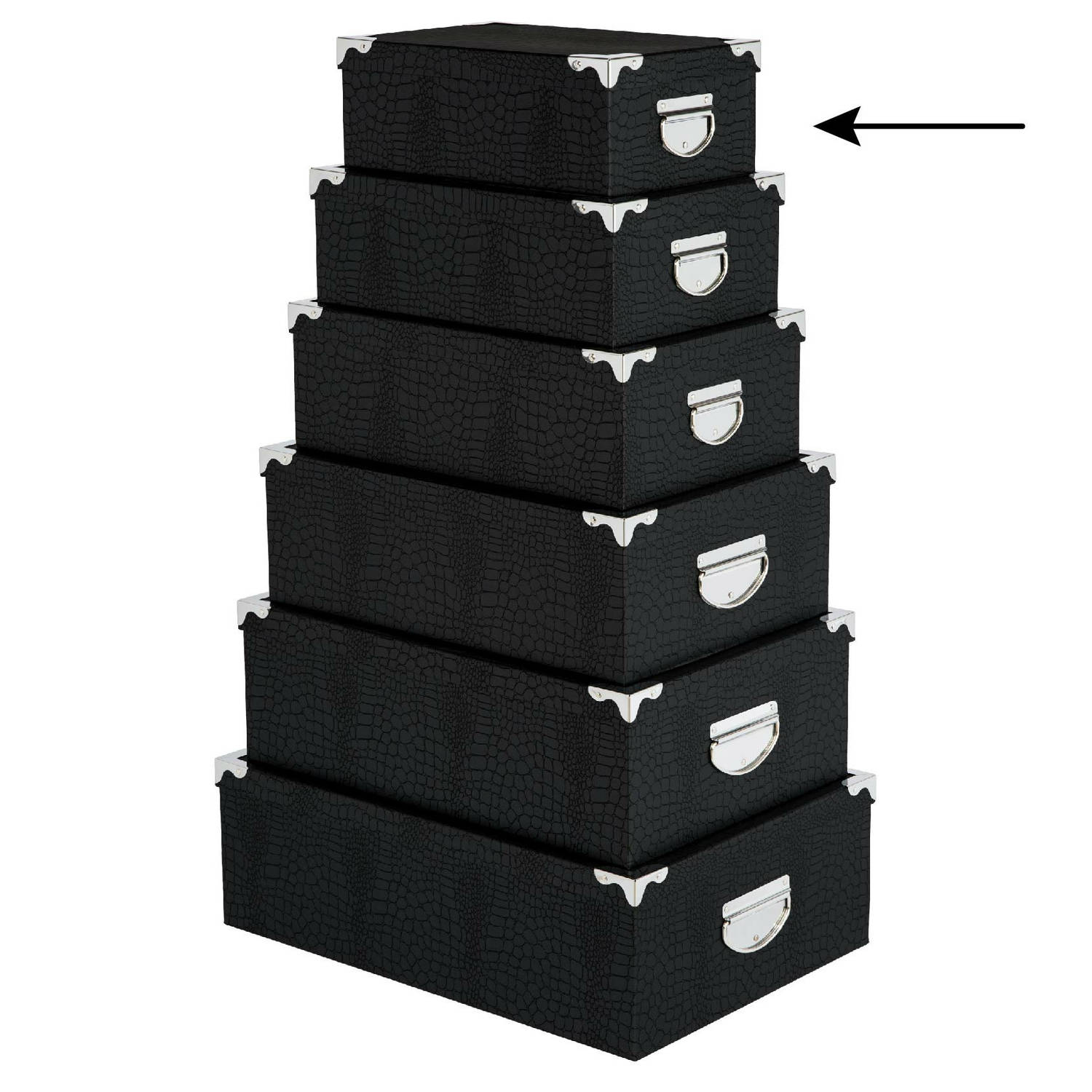 5Five Opbergdoos-box zwart L28 x B19.5 x H11 cm Stevig karton Crocobox Opbergbox