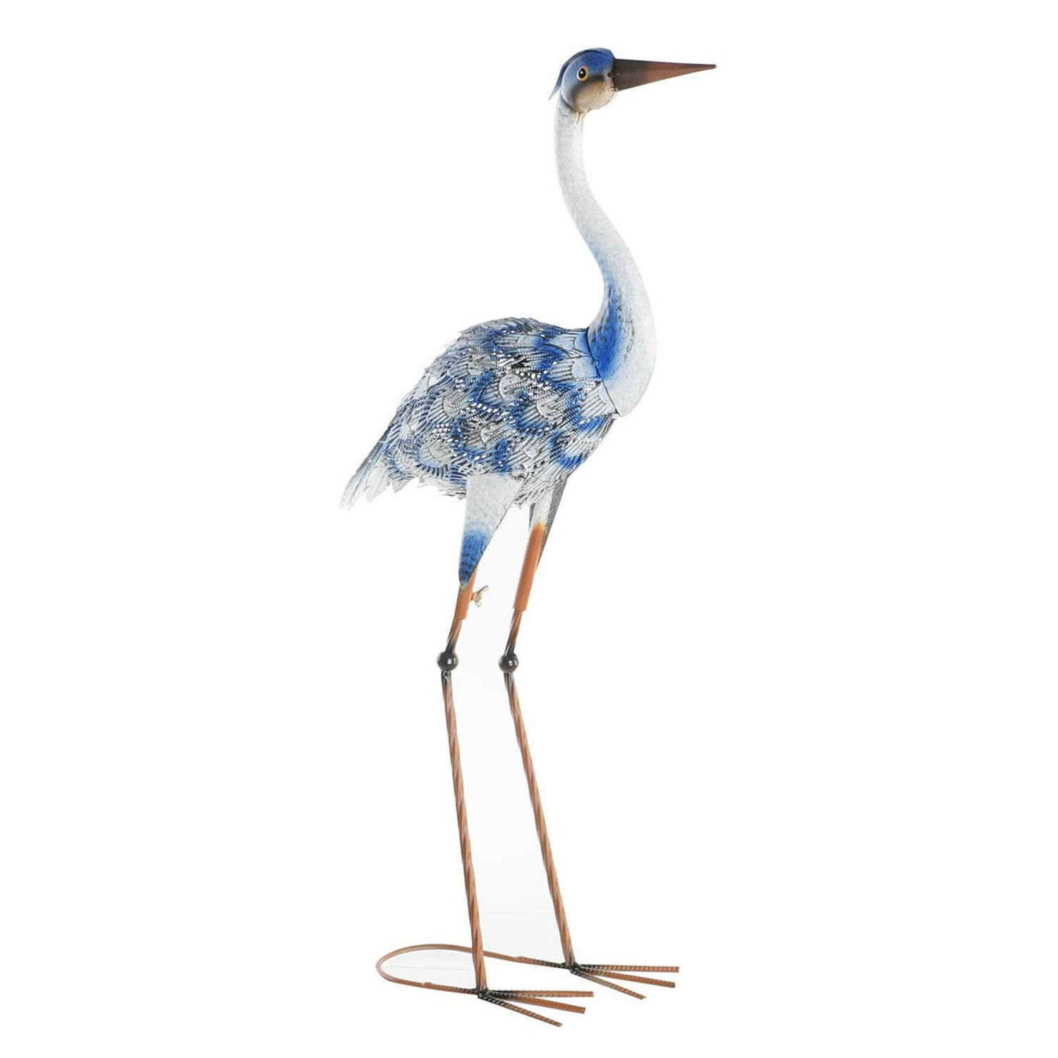 Tuin decoratie dieren-vogel beeld Metaal Reiger 42 x 80 cm buiten blauw Beeldjes