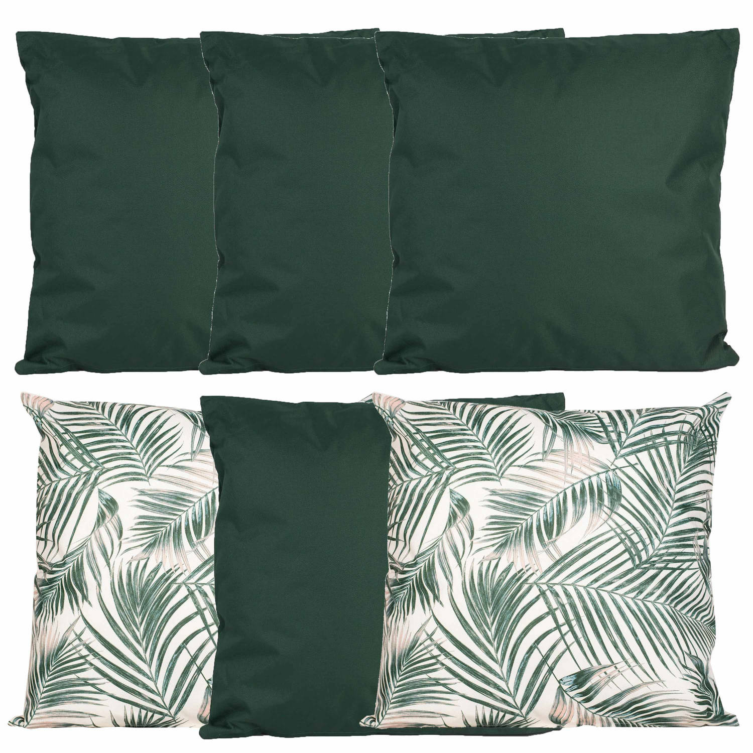 Bank-tuin kussens set voor binnen-buiten 6x stuks groen-palm print 45 x 45 cm Sierkussens