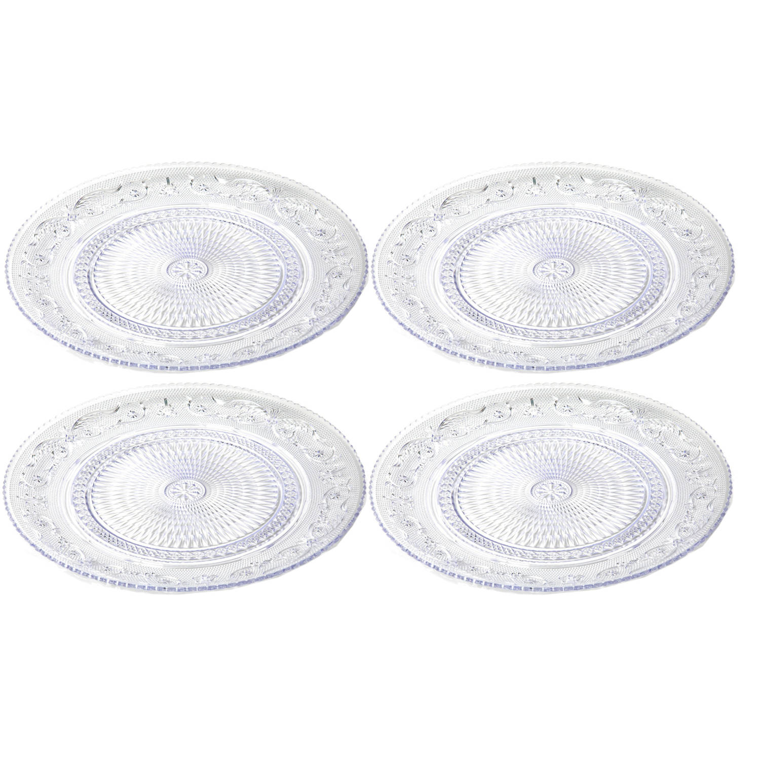 Plasticforte Onbreekbare Ontbijt/gebakbordjes - 6x - kunststof - kristal stijl - transparant - 18 cm - Campingborden