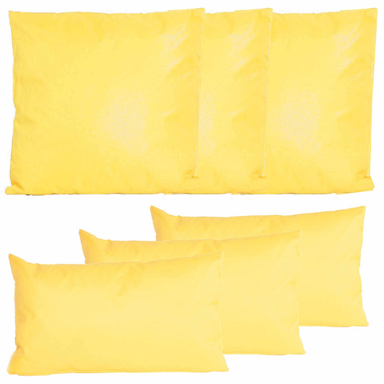 Bank-tuin kussens set binnen-buiten 6x stuks geel In 2 formaten laag-hoog Sierkussens