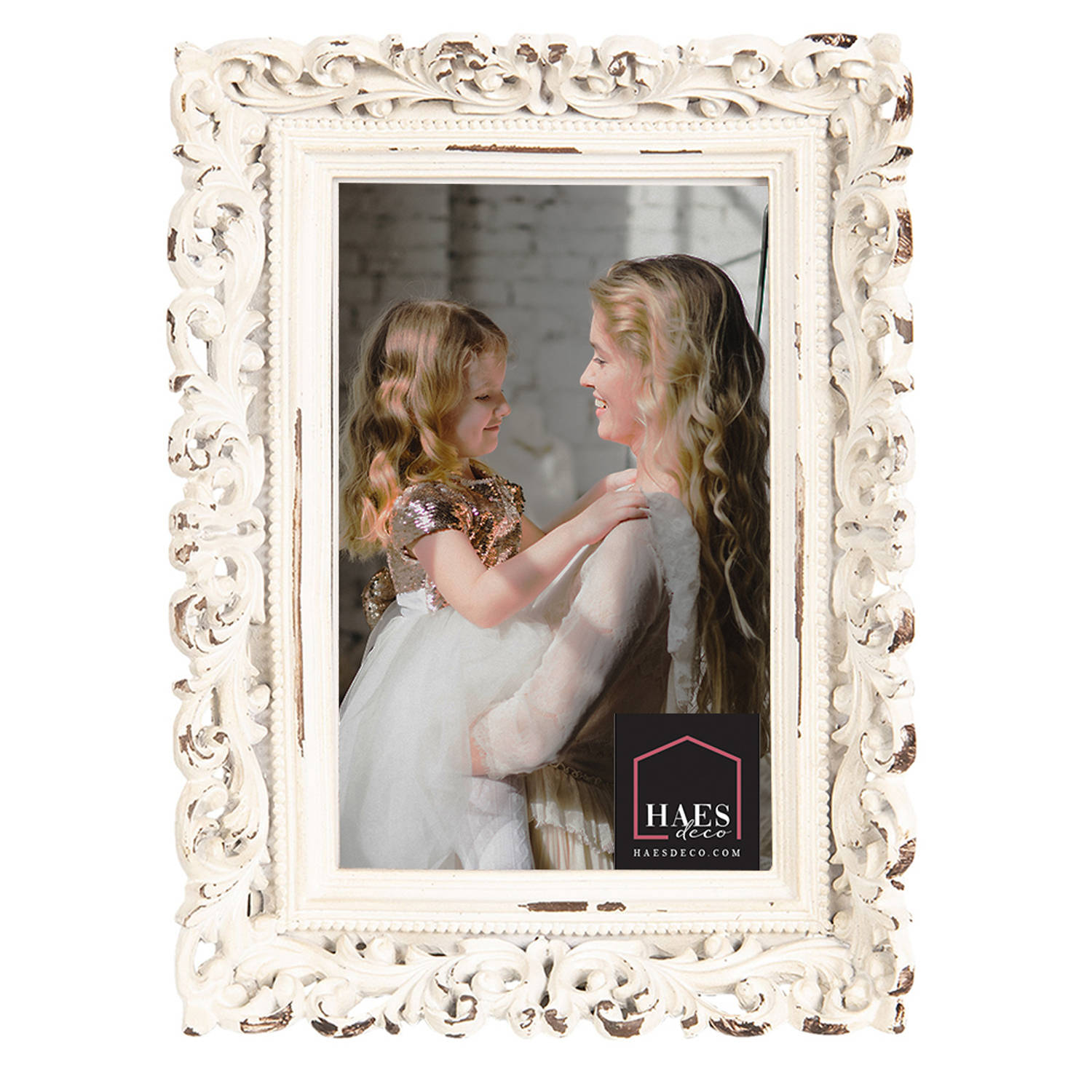 HAES DECO - Fotolijst 10x15 - Shabby Chic - kleur Beige, formaat 15x2x20 cm , voor foto 10x15 cm