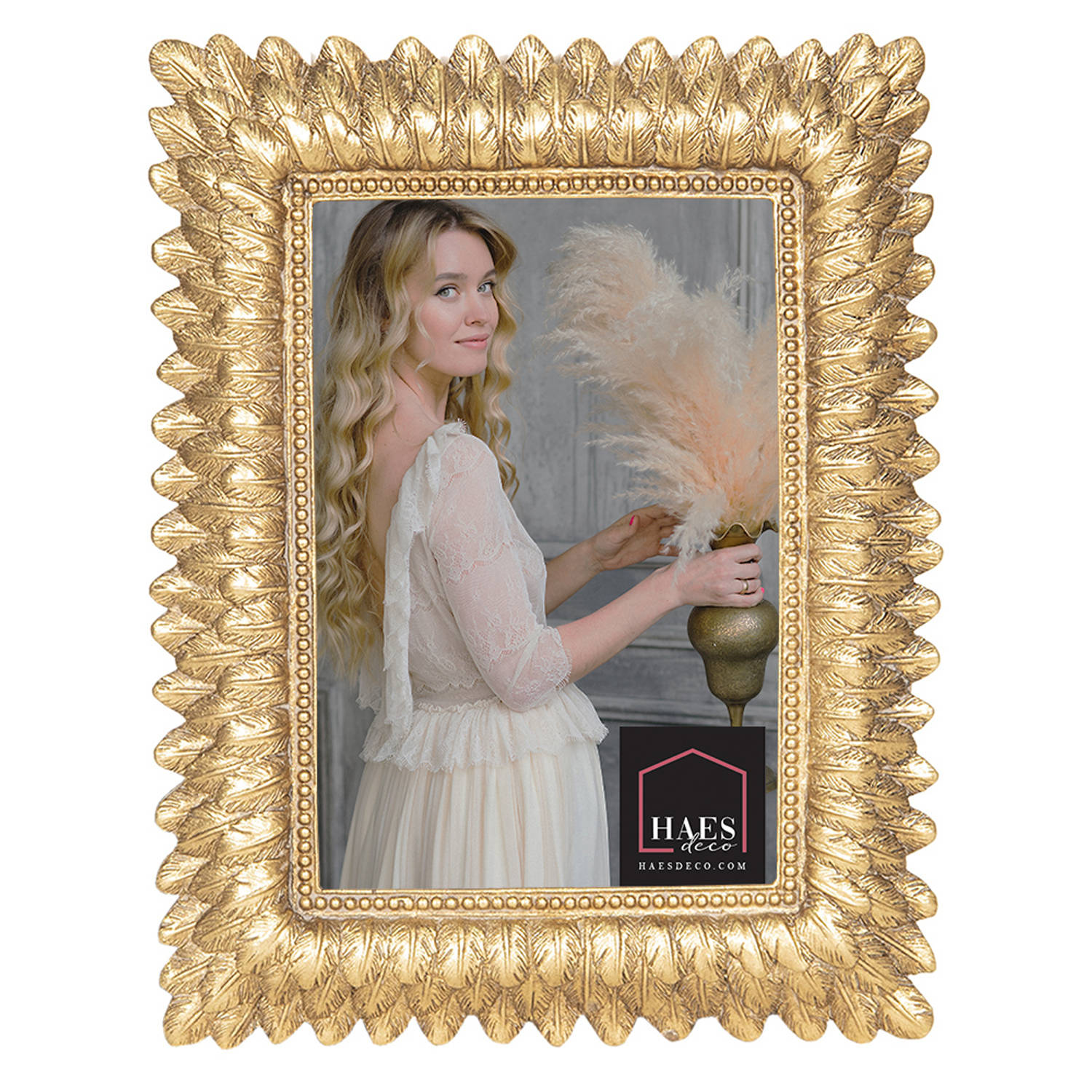 HAES DECO - Fotolijst 10x15 - Loving Chic - kleur Goudkleurig, formaat 16x2x20 cm , voor foto 10x15 cm