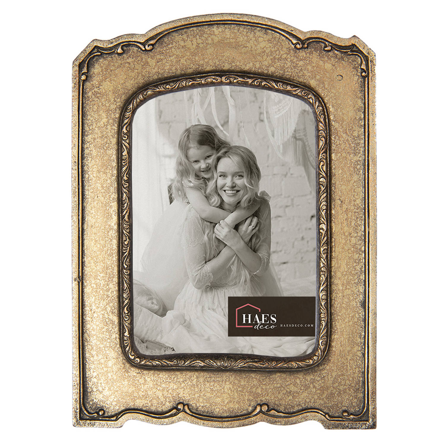 HAES DECO - Fotolijst 10x15 - Loving Chic - kleur Bruin, formaat 15x2x21 cm , voor foto 10x15 cm