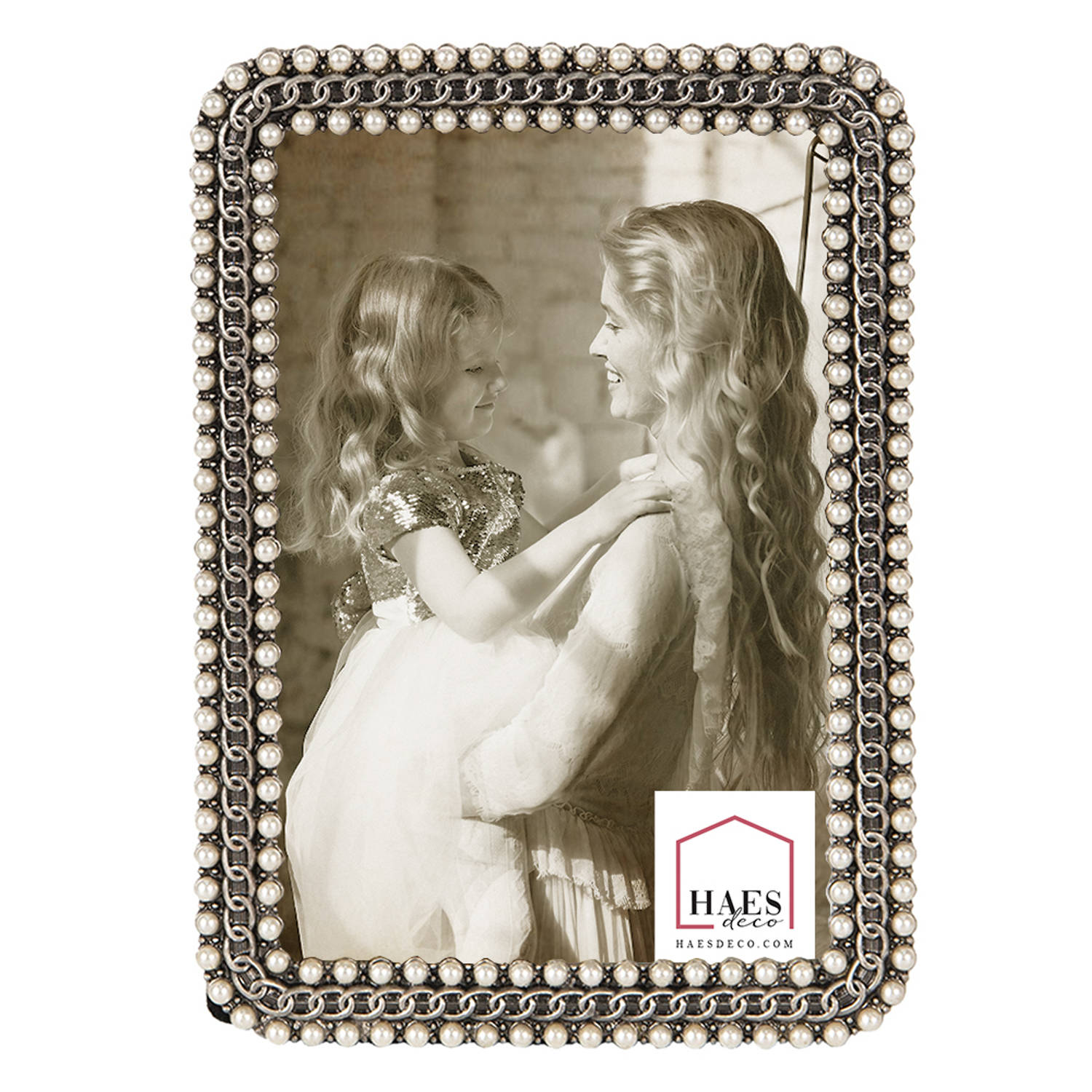 HAES DECO - Fotolijst 10x15 - Loving Chic - kleur Zilverkleurig, formaat 17x2x12 cm , voor foto 10x15 cm