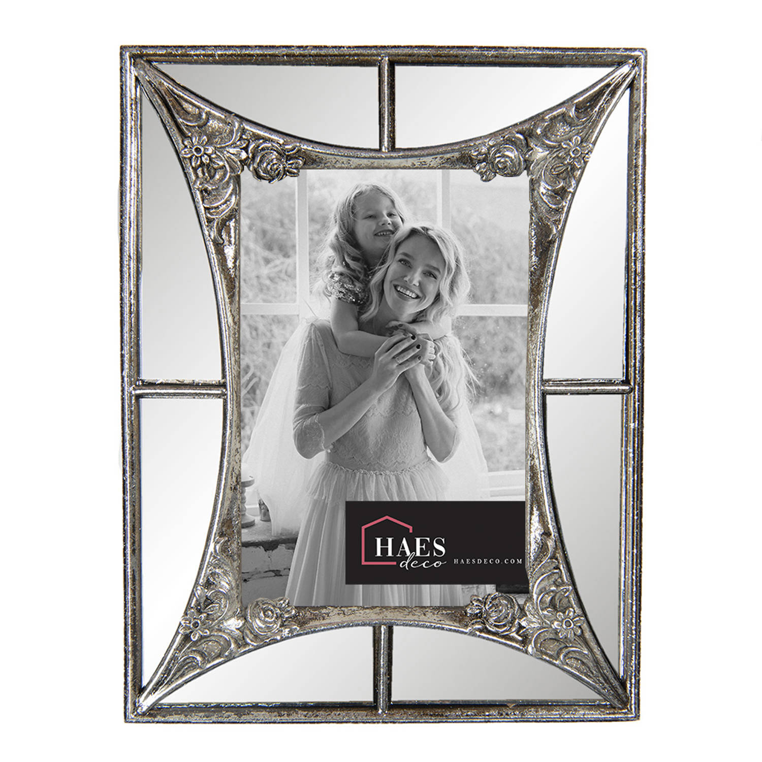 HAES DECO - Fotolijst 10x15 - Loving Chic - kleur Zilverkleurig, formaat 17x2x22 cm , voor foto 10x15 cm