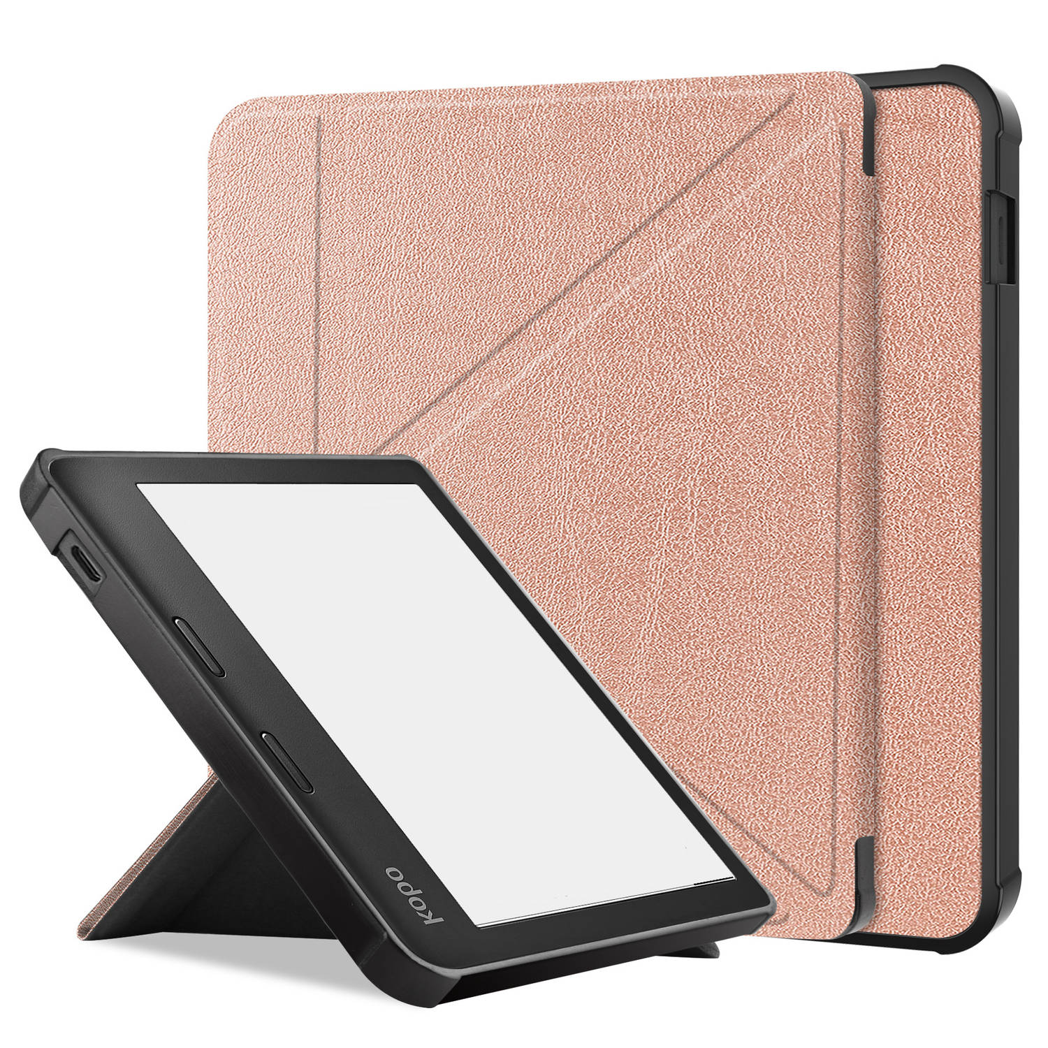 Basey Kobo Libra 2 Hoesje Bookcase Cover Hoes - Kobo Libra 2 Case Cover Hoes - Rosé Goud