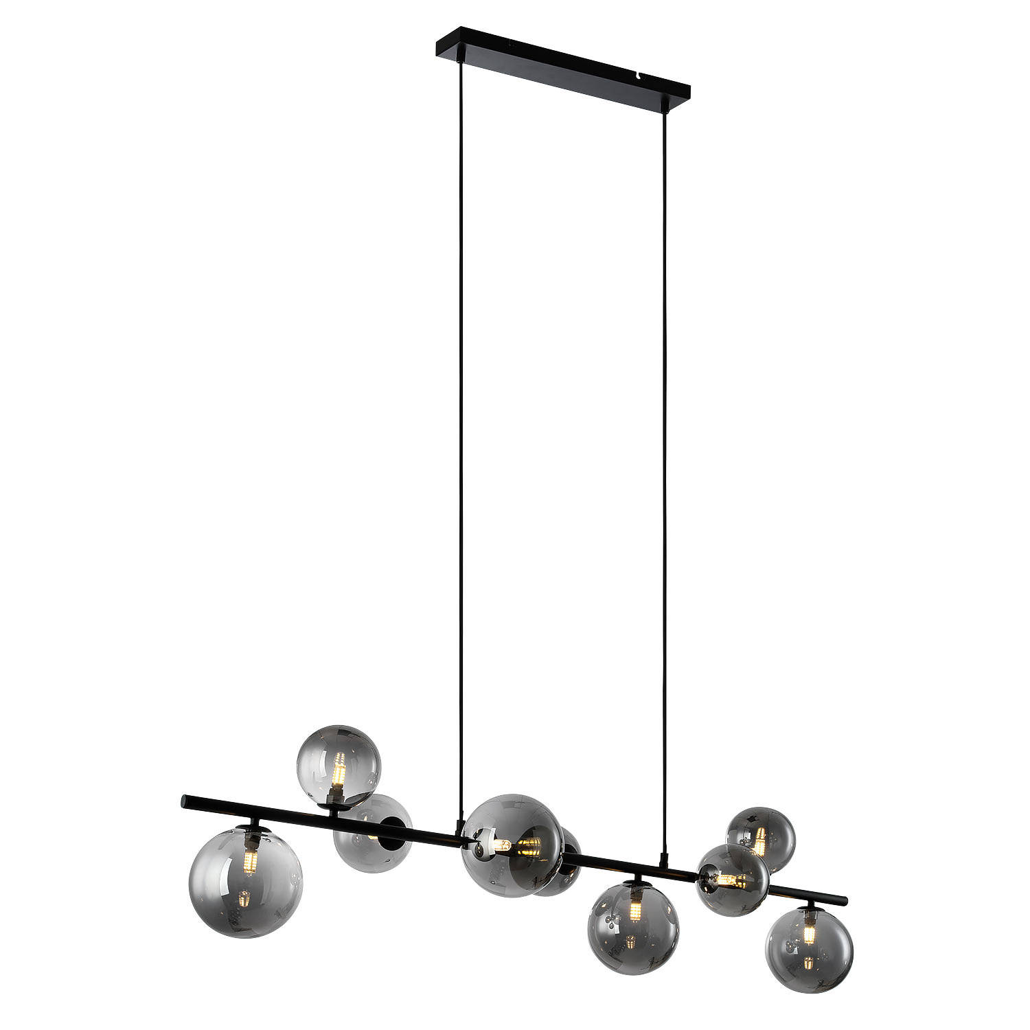 Freelight Hanglamp Calcio 9 lichts excl. 9x G9 LED L 125 cm rook glas zwart