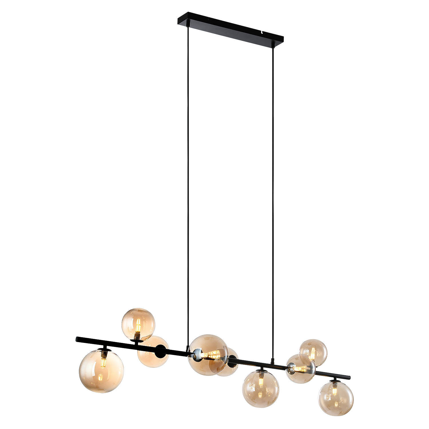 Freelight Hanglamp Calcio 9 lichts excl. 9x G9 LED L 125 cm amber glas zwart