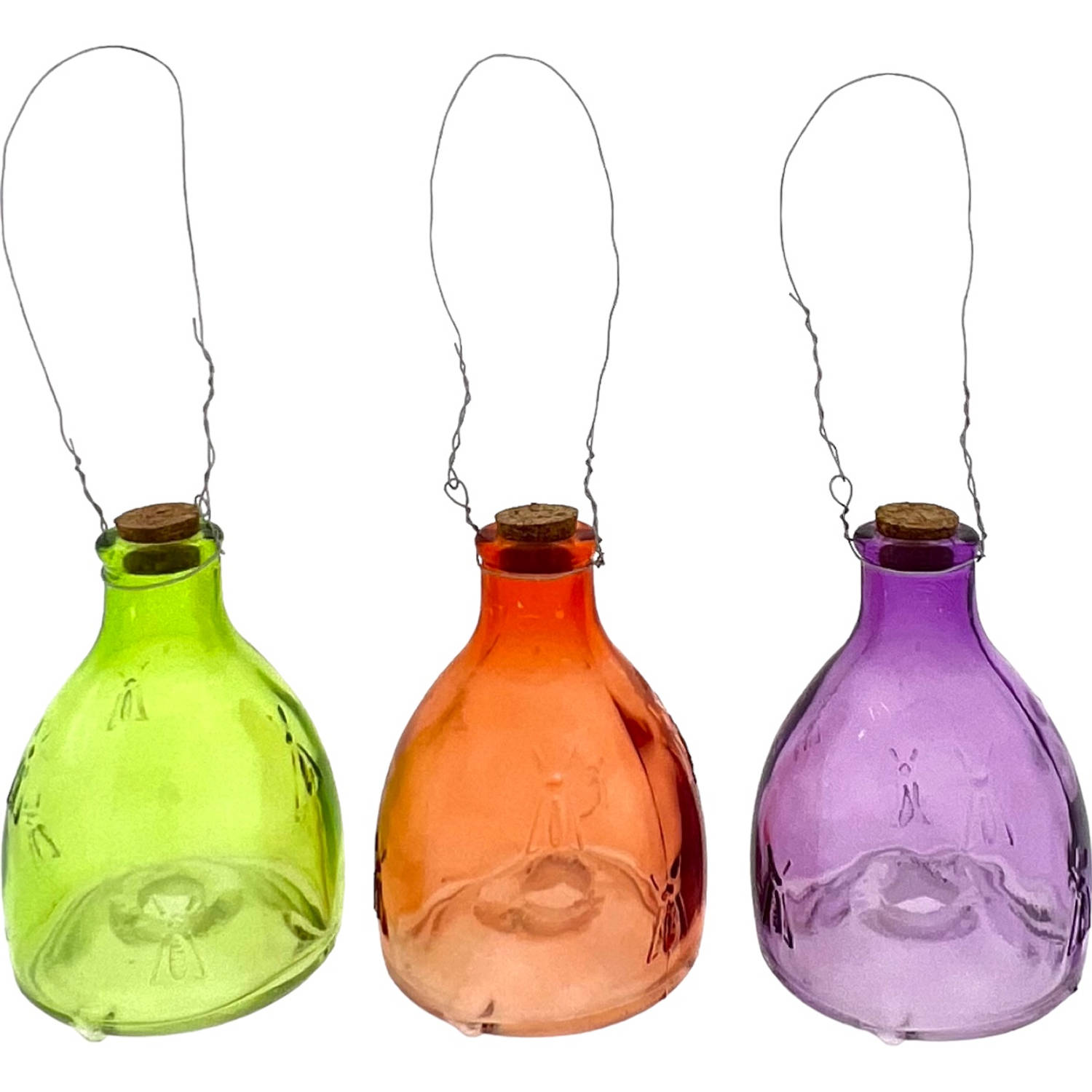 Wespenvanger Glas - 3 Kleuren - oranje - paars - groen - Set van 3 - 9 x 9 x 14 cm