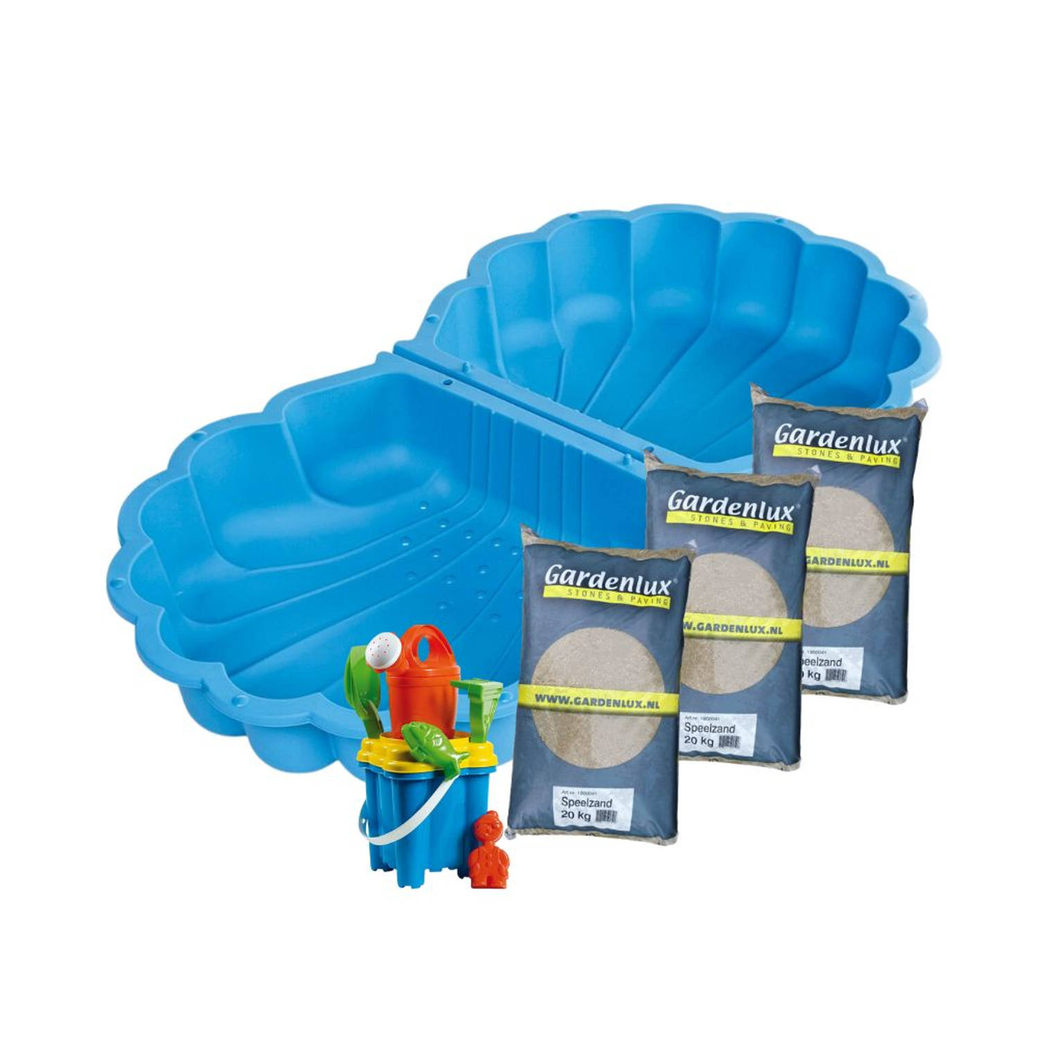 Paradiso Toys Zandbak - Schelpenset Blauw - Inclusief emmerset en 60kg zand
