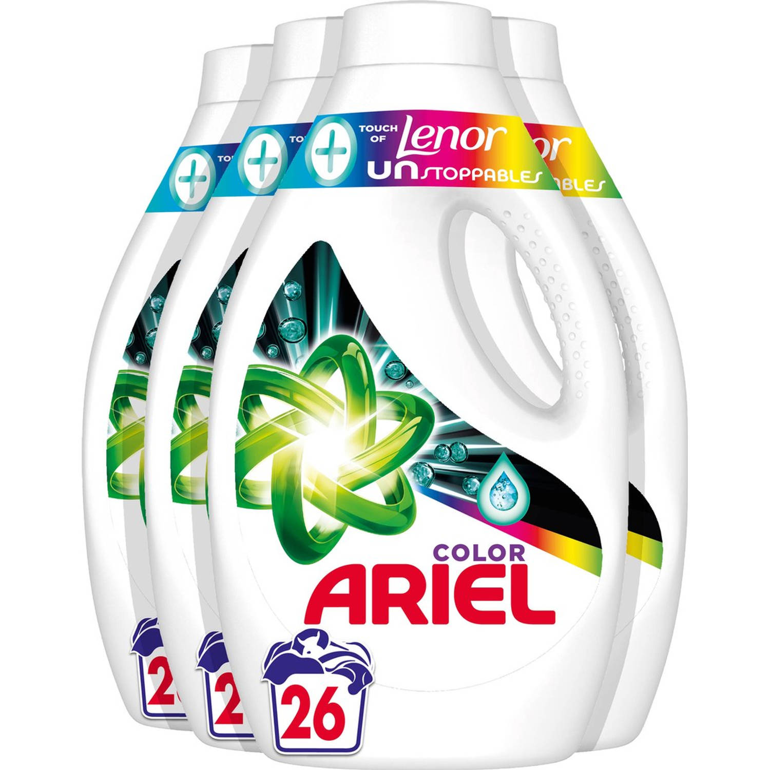 Ariel Vloeibaar Wasmiddel +Touch Van Lenor Unstoppables - Kleur - Voordeelverpakking 4 x 26 Wasbeurten