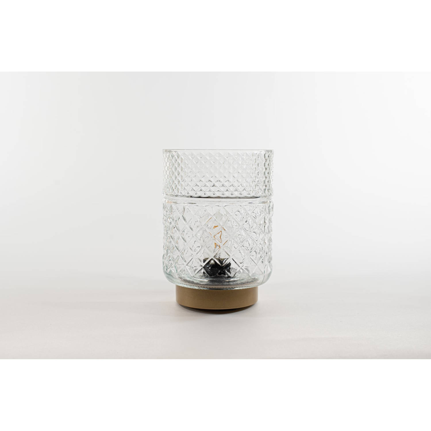 Lantern Glass 12X17,5Cm Clear With Golden Base Led Bulb