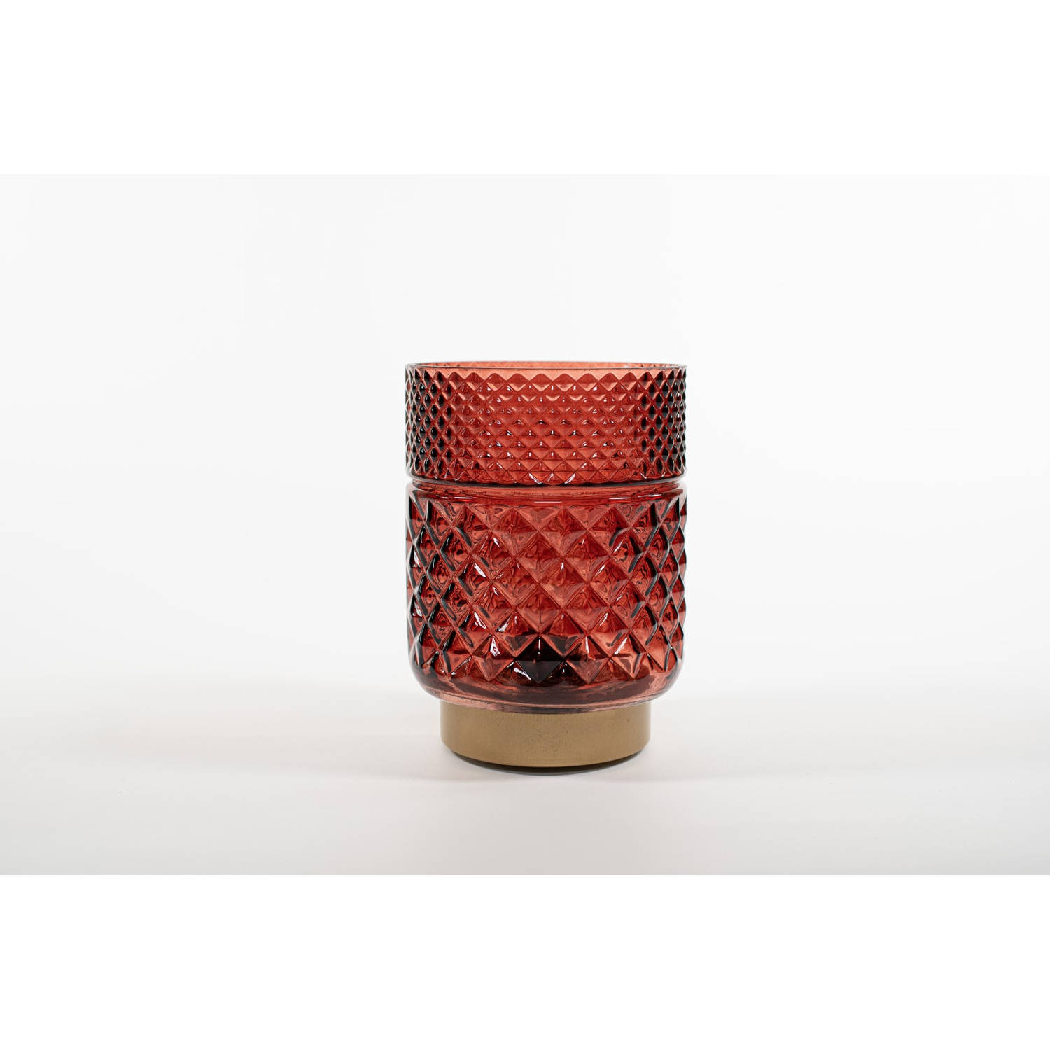 Lantern Glass 12X17,5Cm Burgundy With Golden Base Led B